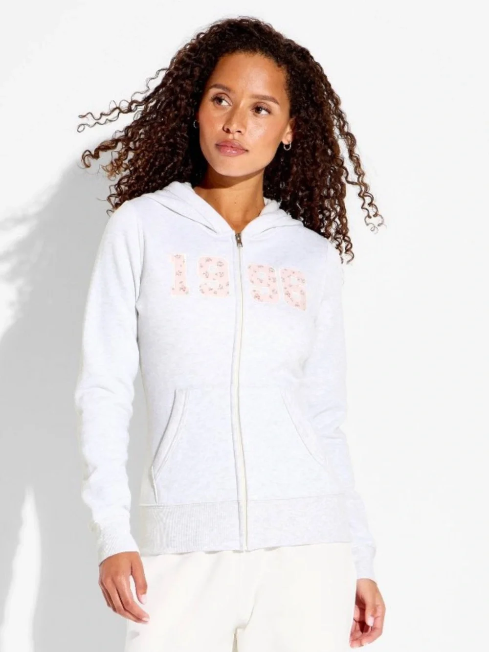Wild Fable Light Heather Grey 1996 Pink Floral Zip Up Hoodie - Picture 3 of 4